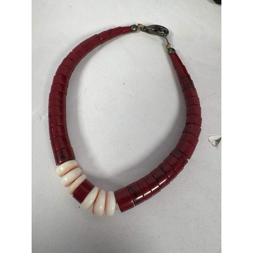 Block Turquoise and Coral Graduated Heishi Necklace, Bracelets And Earrings Set - Picture 11 of 15